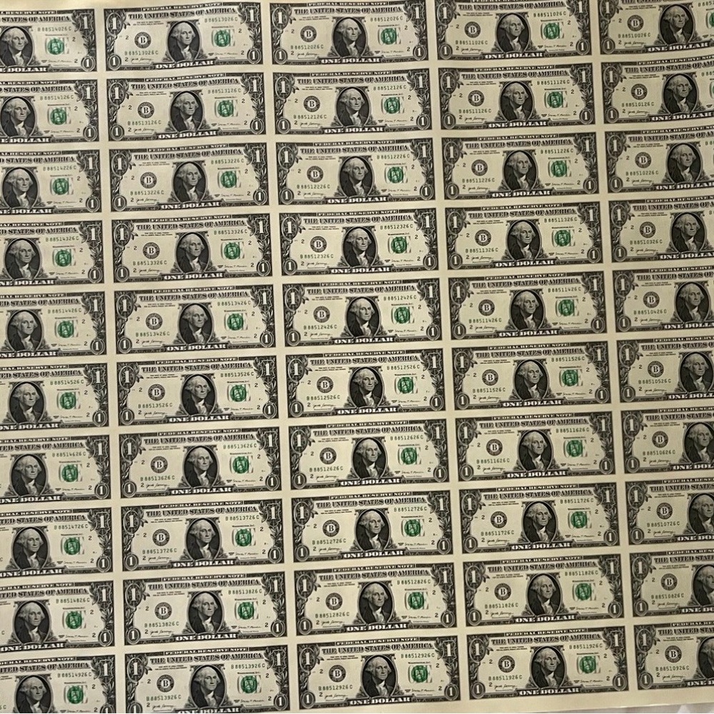 United States uncut 1 dollar bills- 50 dollars